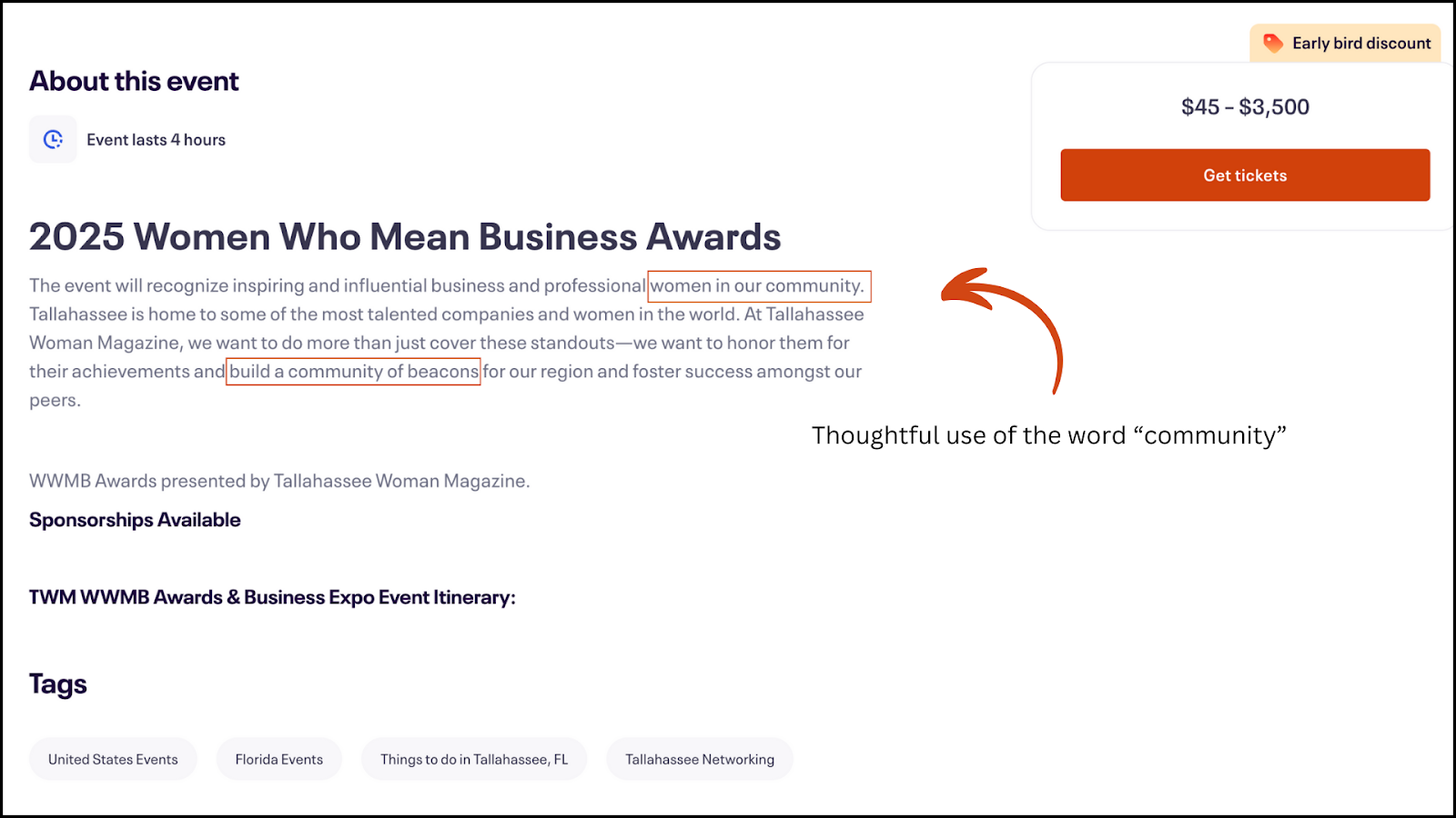Eventbrite listing example