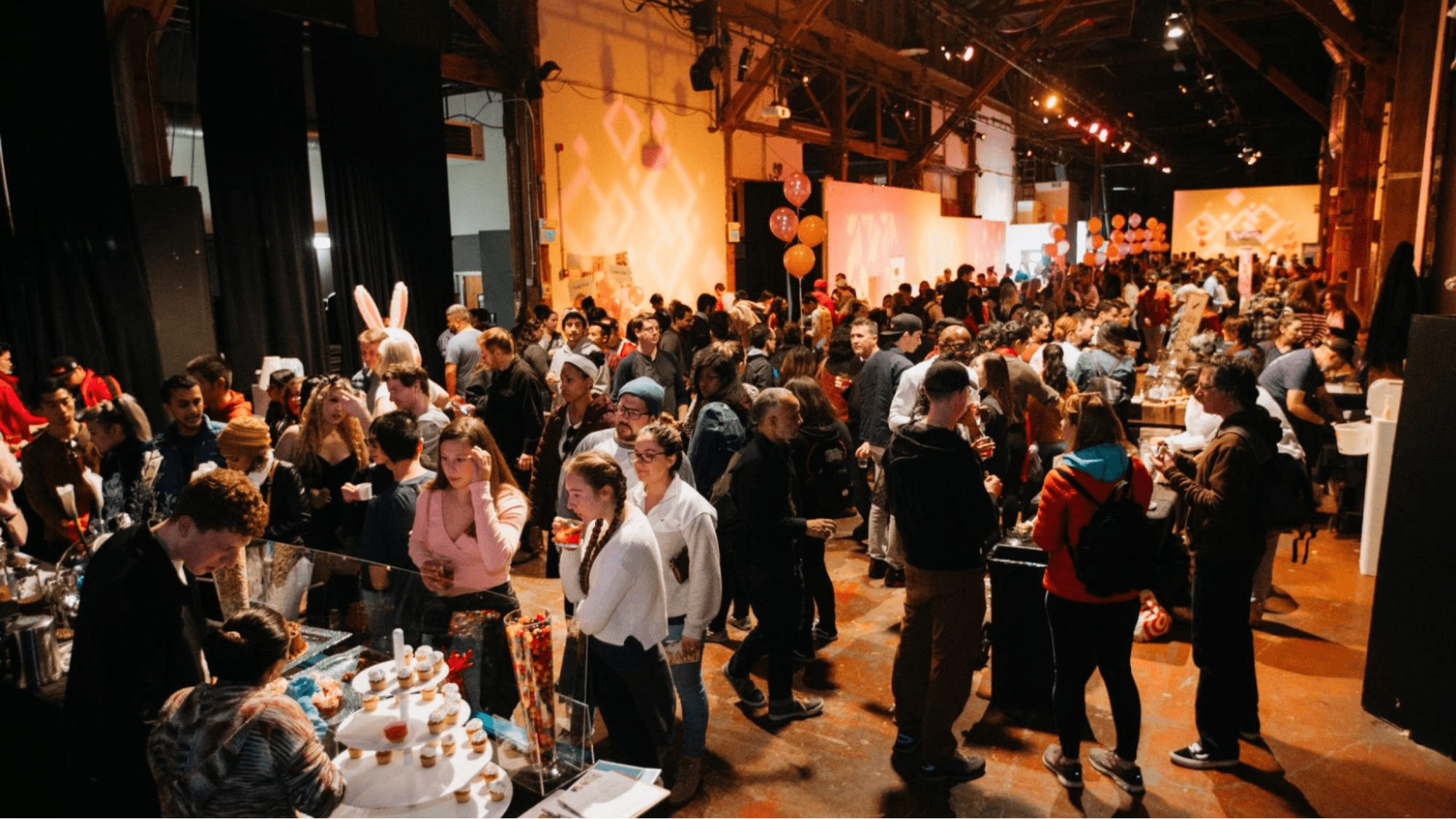 People lined up at a dessert festival